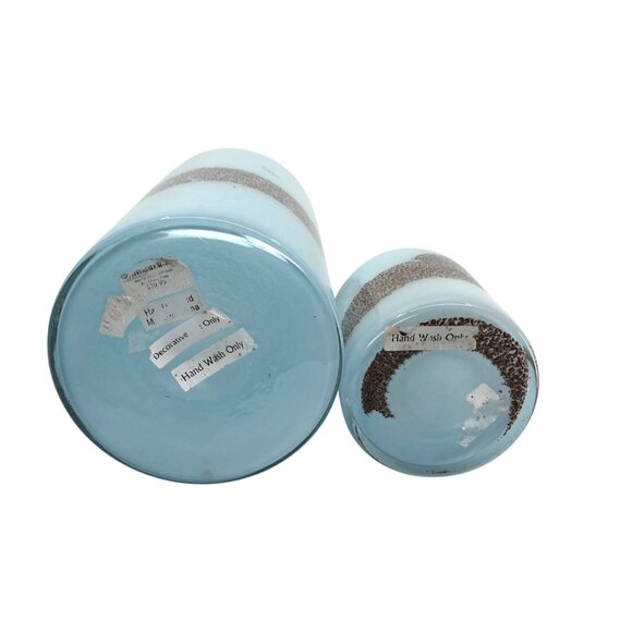 Handcrafted Blue & Copper Brown Art Glass Votive Candle Set: 10" and 4" Tall - Picture 11 of 16